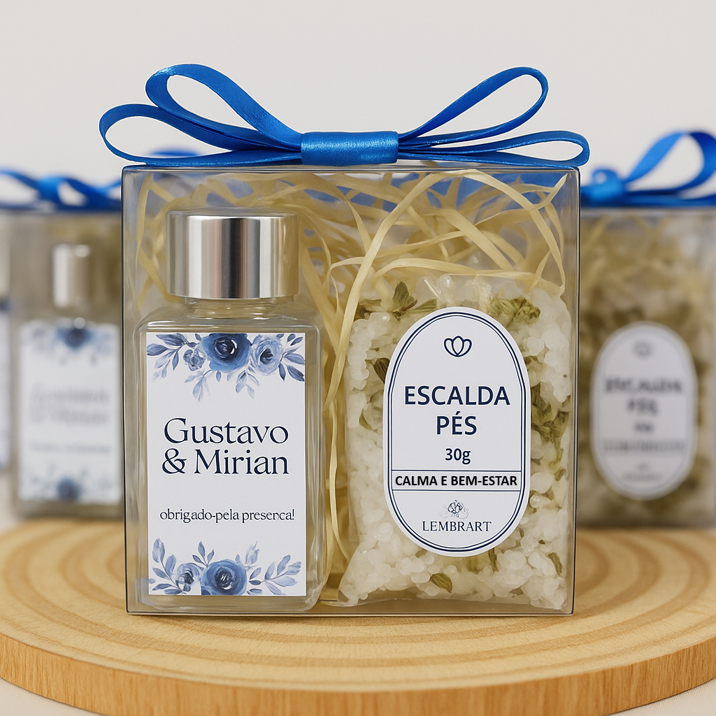 Lembrancinha Aromatizador VIDRO Personalizado + Escalda-Pés – Casamento, Maternidade, Chá de Bebê, Batizado