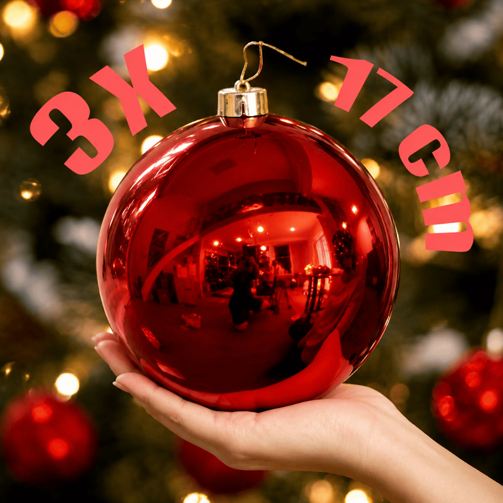 Kit 3 Bolas de Natal Grandes 17cm Vermelha Decoração Árvore Enfeite Luxo Dourado