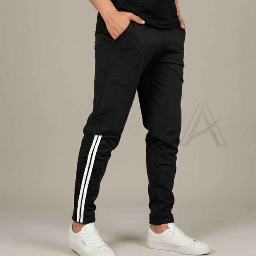 Calça Masculina Slim Fit Esportiva com Elastano Academia Jogger Preta Faixa Lateral Confortável Casual Fitness