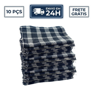 Kit 5, 10 ou 20 Panos De Chão Grande 42x62cm Saco Duplo 100% Algodão Xadrez Azul Alta Absorção Limpeza Pesada