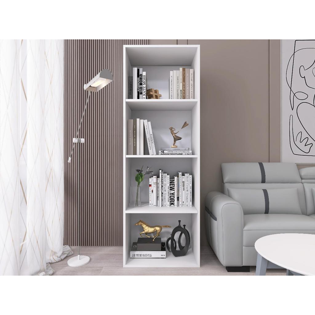 Estante livreiro organizador multiuso armario multifuncional livros prateleiras 4 nichos gold branco