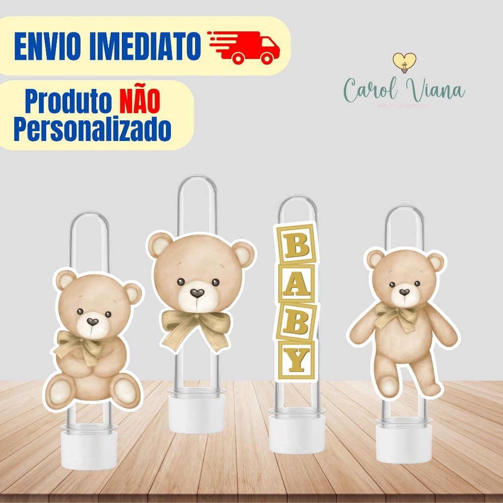 Aplique de Tubete Ursinho Chá Revelação | Tag Aplique para Tubete | Lembrancinhas | Lembrancinha de Festa Infantil