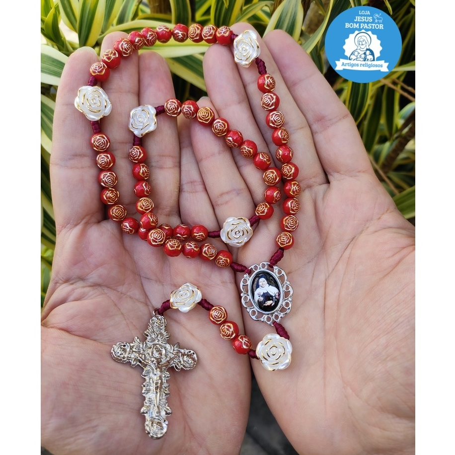 Terço Santa Teresinha/Terezinha ou Terço Santa Filomena. Bolas Rosas. Terço Personalizado. Igreja Católica. Promoção.