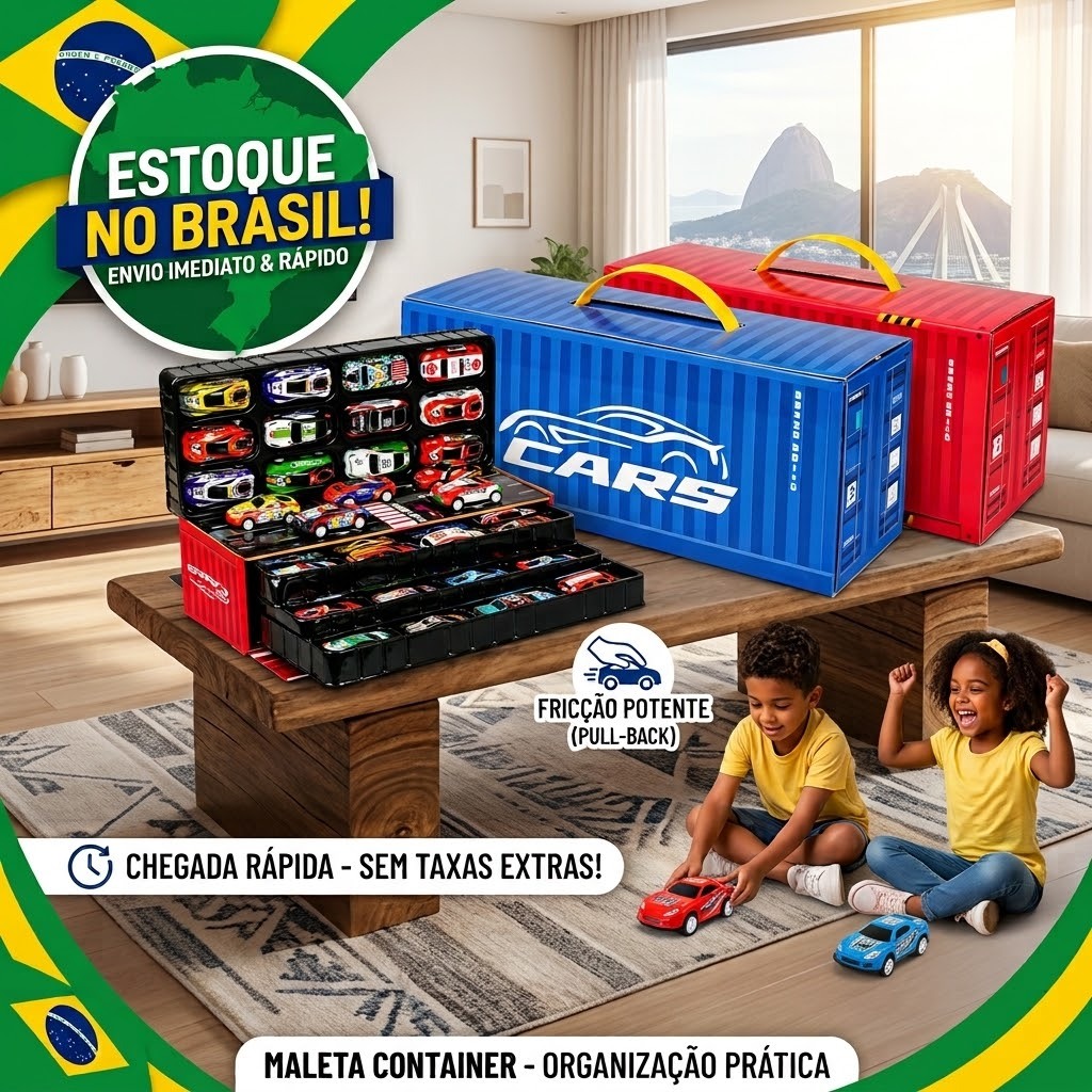 Kit 48 Carrinhos De Fricção Com Pista De Corrida Brinquedo Infantil Maleta Container Carros Coloridos Meninos
