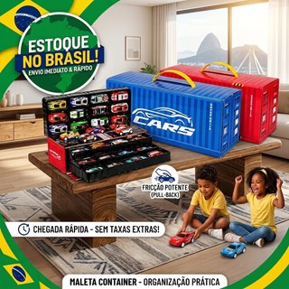 Kit 48 Carrinhos De Fricção Com Pista De Corrida Brinquedo Infantil Maleta Container Carros Coloridos Meninos