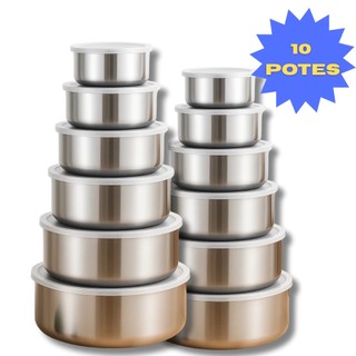 Kit 5 Potes Tigelas em Inox com Tampa – Redondos para Cozinha, Armazenamento e Organização