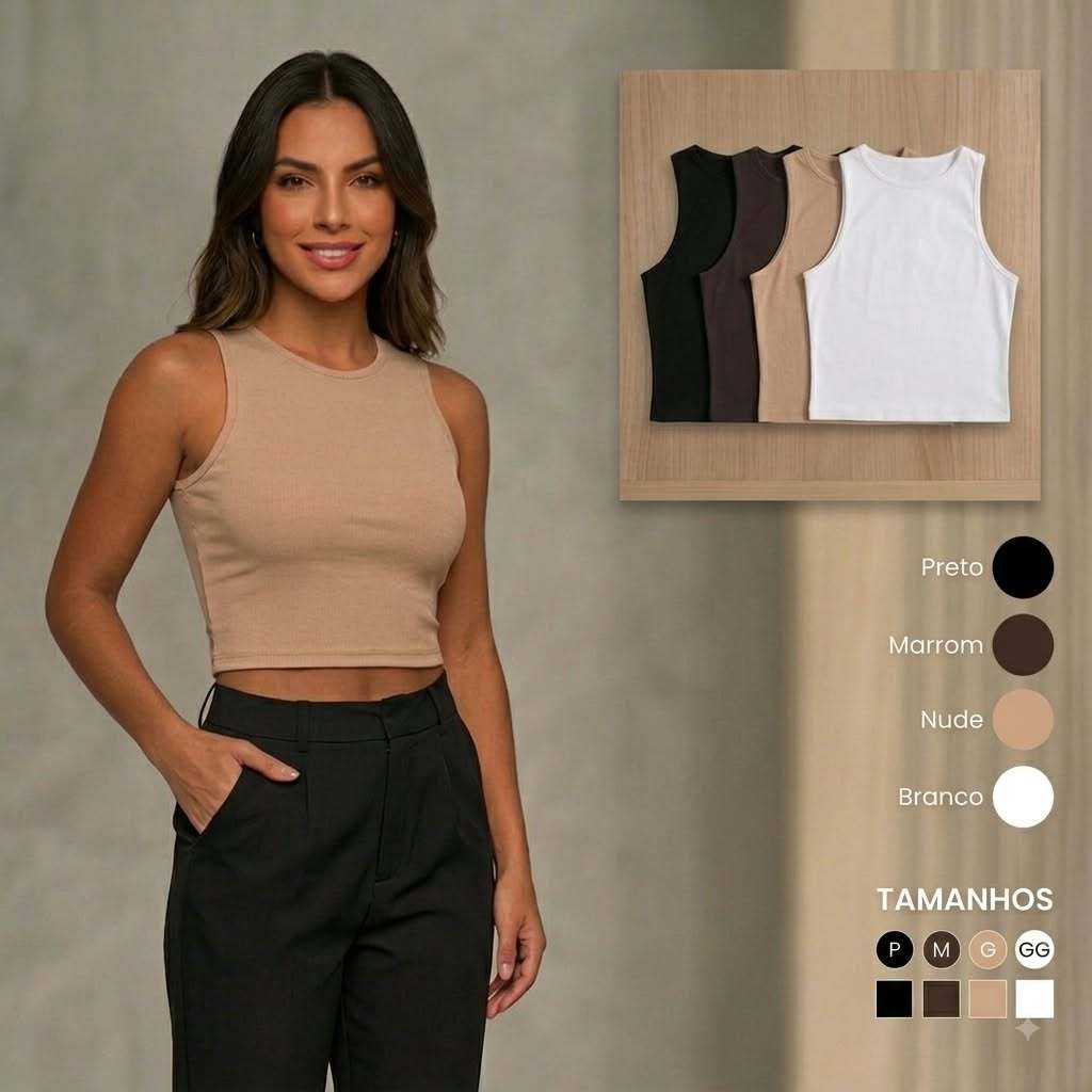 Blusa Regata Cropped Top feminino em suplex.