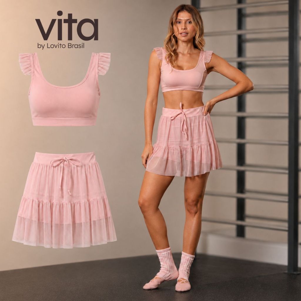 Lovito Vita Kit Top e Shorts Saia Esportivo Balletcore com Tule SBB20022032