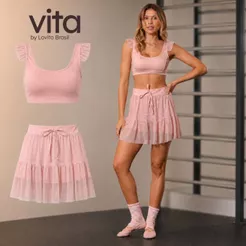 Lovito Vita Kit Top e Shorts Saia Esportivo Balletcore com Tule SBB20022032