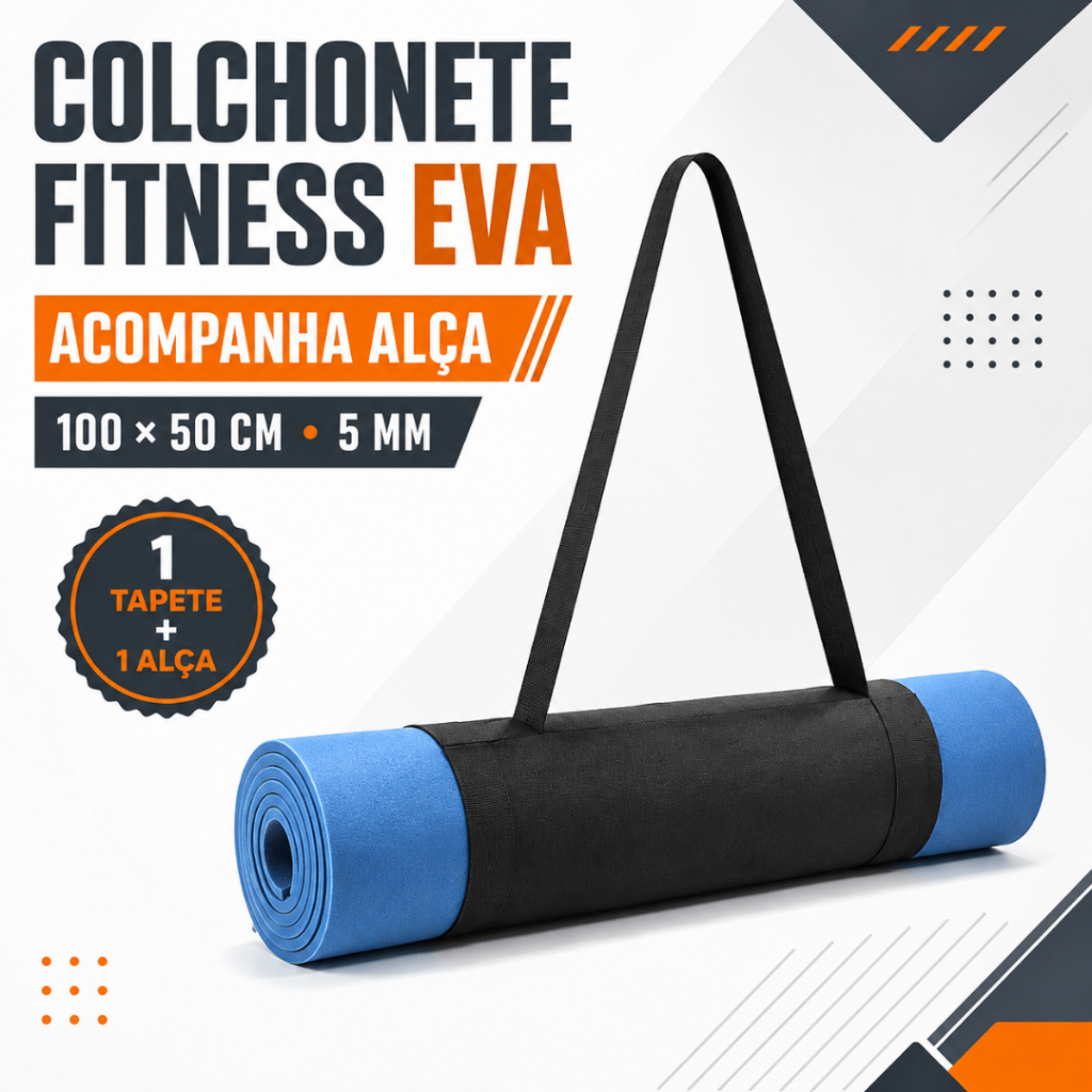 Colchonete Fitness EVA 100x50cm 5mm com Alça Tapete Academia Yoga Pilates Exercícios