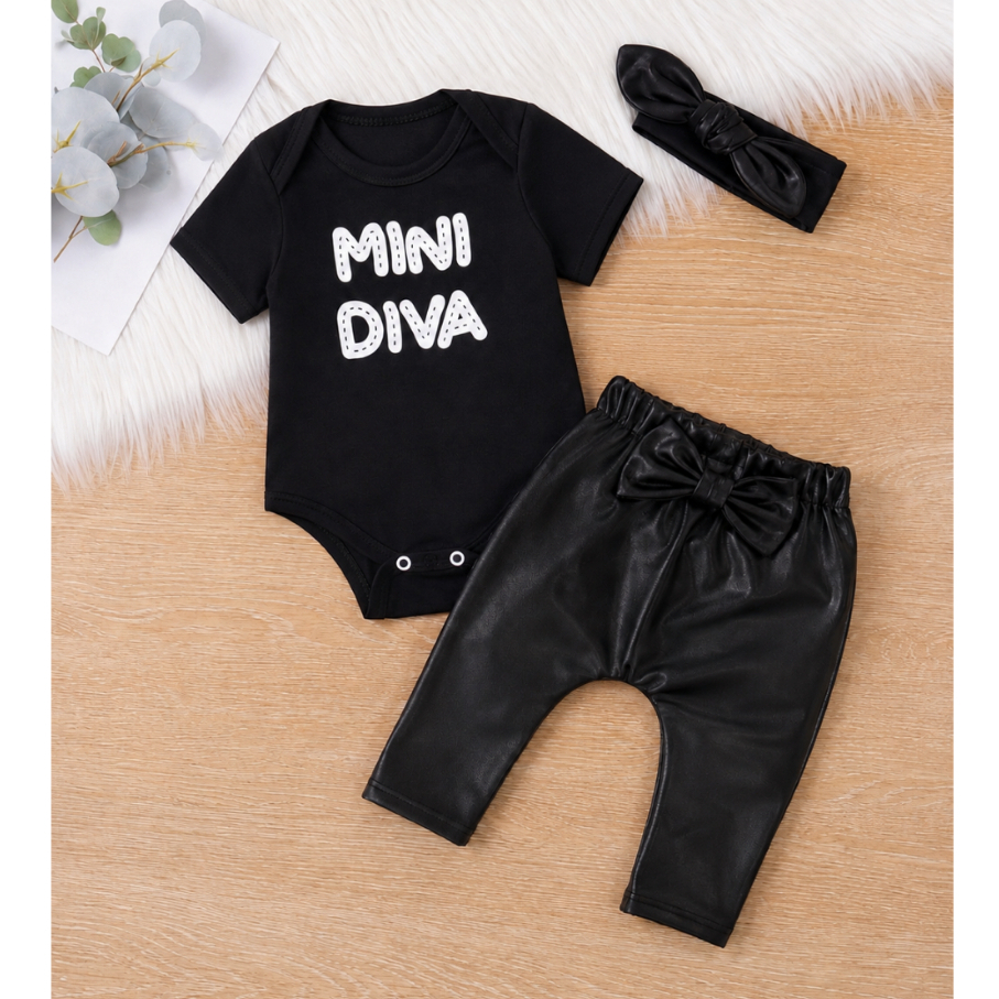 CONJUNTO CONJUNTINHO BLOGUEIRINHA ROUPINHA BEBE PMG MINI DIVA COM FAIXA DE CABELO CALÇA LAÇO ROUPA