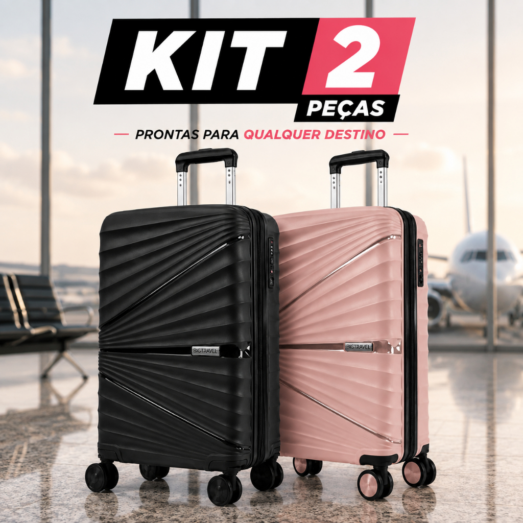 Kit Mala Casal 10Kg 55x35x25 Com Extensor Viagem Divisória Pode Levar na Cabine Giratória Anti-Furto