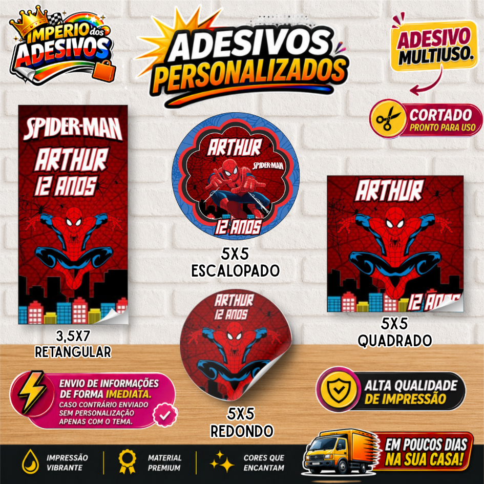 ADESIVOS CORTADOS PERSONALIZADOS 120, 100~40 PARA LEMBRANCINHAS - TEMA: HOMEM ARANHA - Envio Rápido