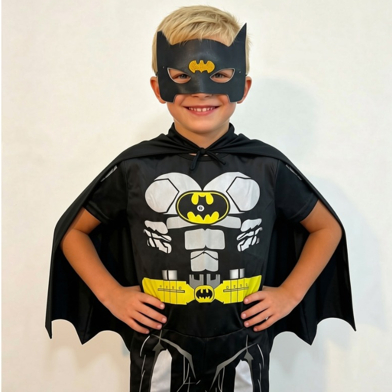 Fantasia Infantil Personagem BATMAN - Cosplay Para Meninos Roupa Aniversário Crianças Festa Temático Super Herói