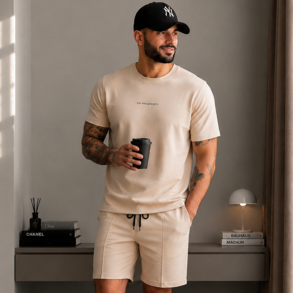 Conjunto camiseta e shorts moletinho masculino