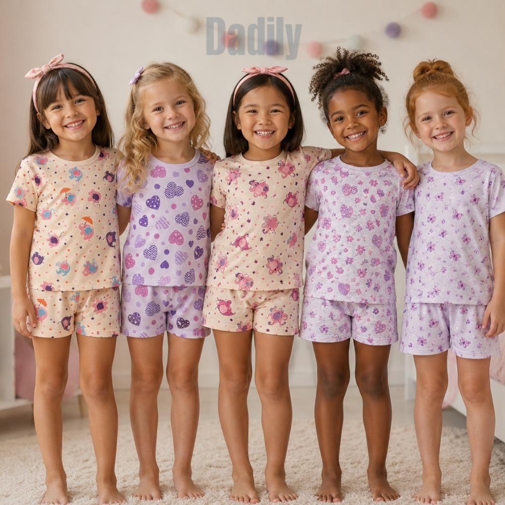 Pijama infantil menina manga longa ou manga curta tamanho 2 a 10 anos 100% algodão estampas sortidas
