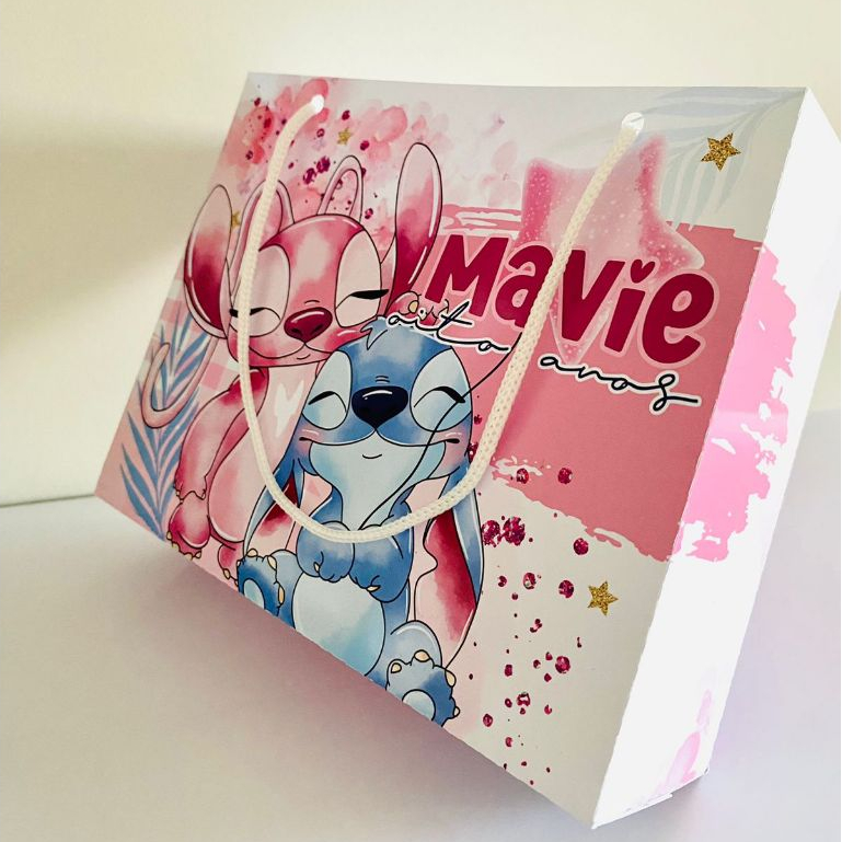 Sacolinha Personalizada Angel e Stitch - Lembrancinha pra aniversario -Sacolinha surpresa