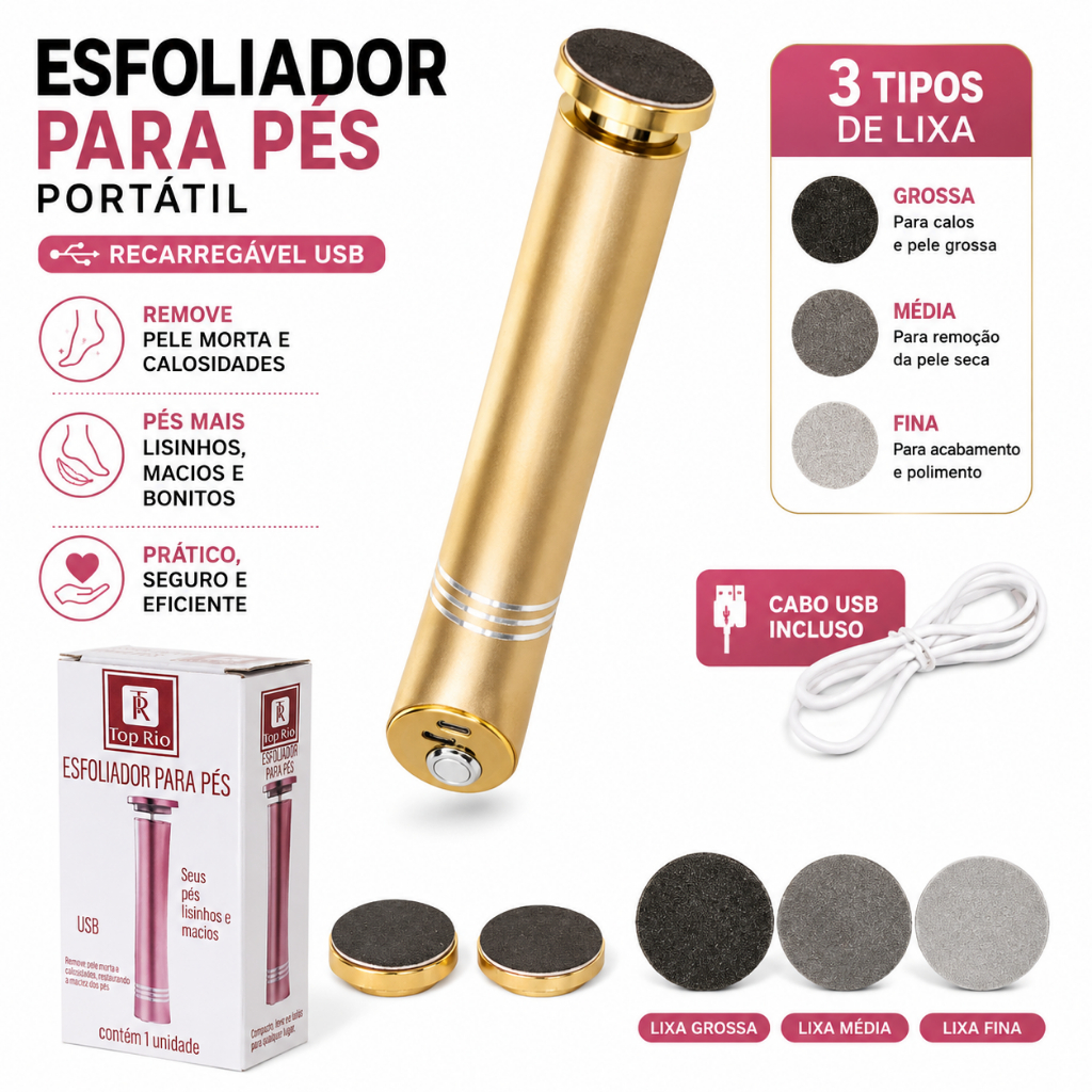 Esfoliador de Pés Elétrico Lixa Pedicure Removedor de Calos Pele Morta Recarregável USB Portátil Spa
