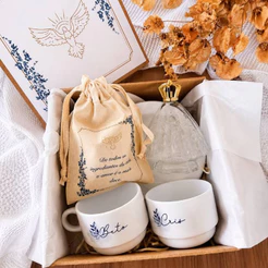 Convite para Padrinhos de Batizado Menino Personalizado | Kit Batismo com Xícaras e Caixa Presente
