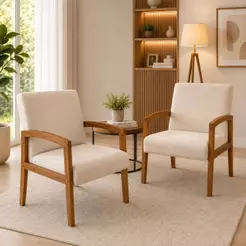 Kit Duas Poltronas Recepção Sala Cozinha Escritório Braças De Madeira Suede