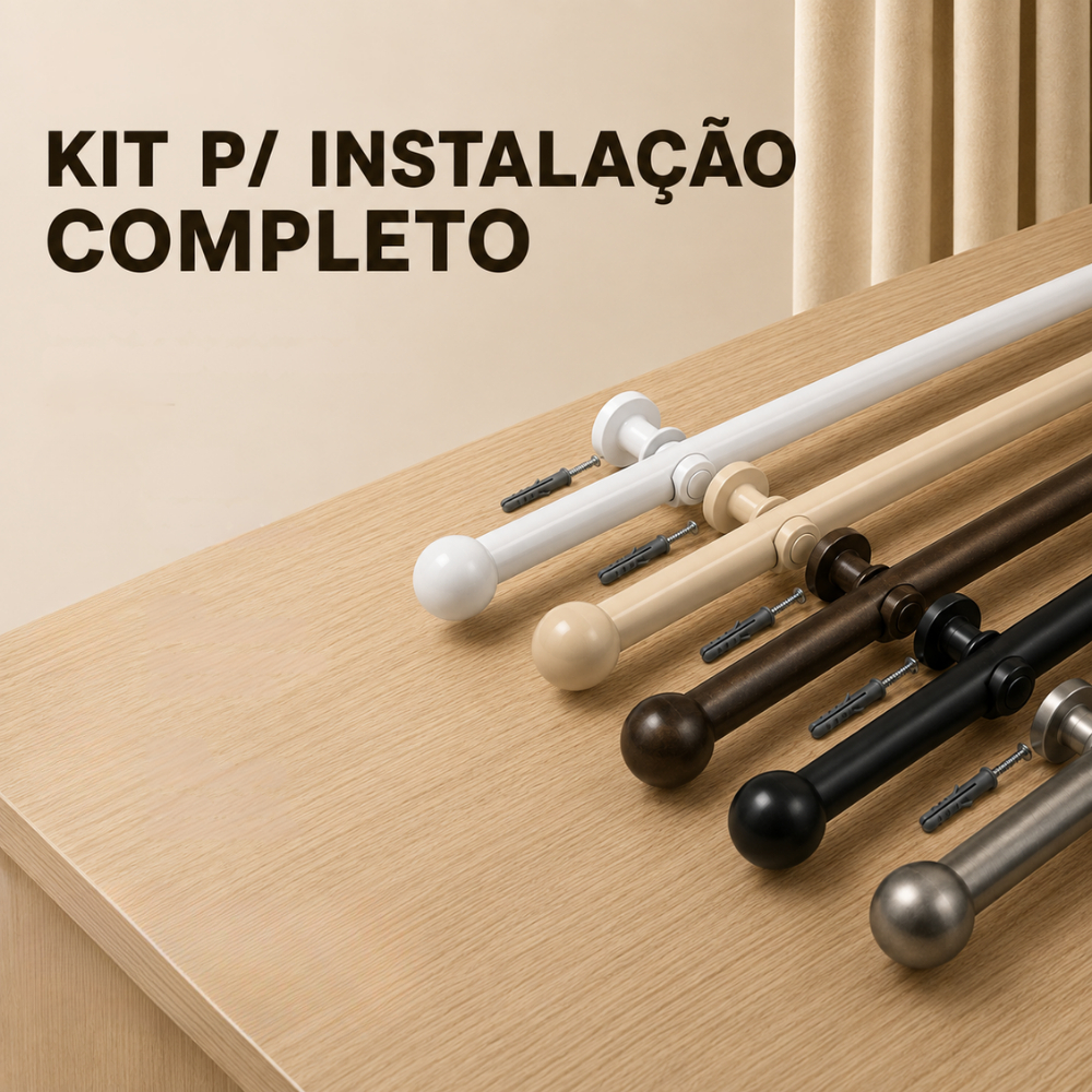 Varão De Cortina Completo 1,00mt a 3,0mt Madeira Resistente Com Kit p/ Instalação Vários Tamanhos E Cores Envio Imedito