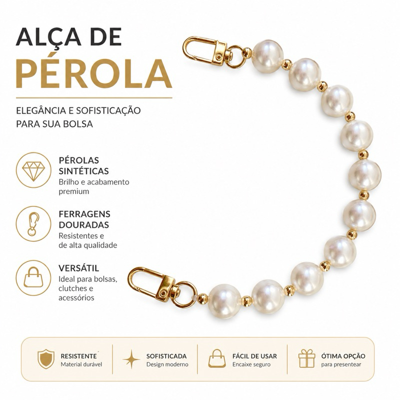 alça de pérola para bolsa de mão