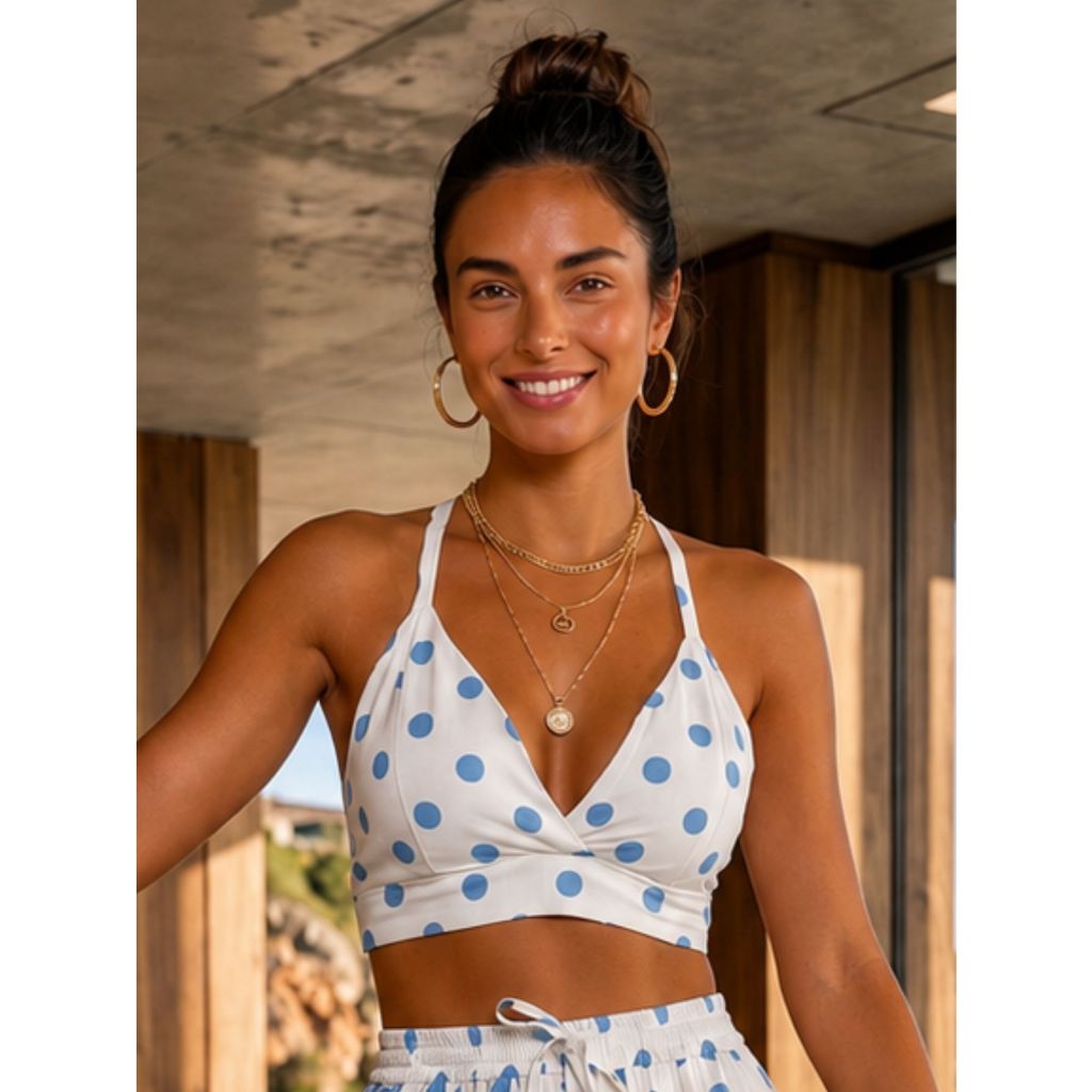 Cropped top tipo Sutia com Bojo Basico Estampado Bolinha