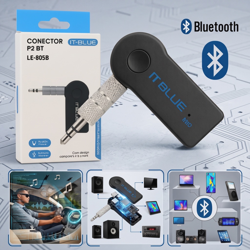 Conector Adaptador Bluetooth sem Fio P2 BT para Carros Rádio Caixa de Som/It Blue LE-805B