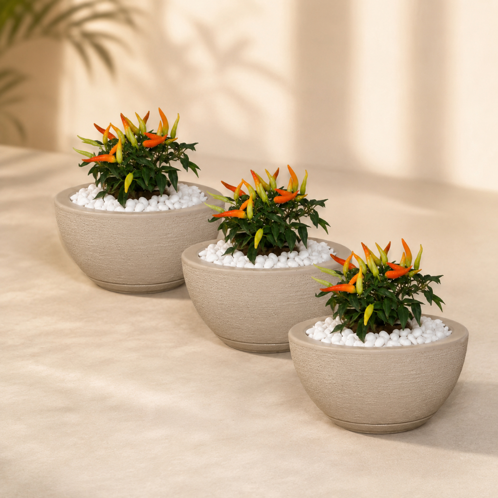 Kit Com 3 Vasos Bacia Polietileno Para Plantas cactos e Suculentas Nº1 (26x13) Com prato