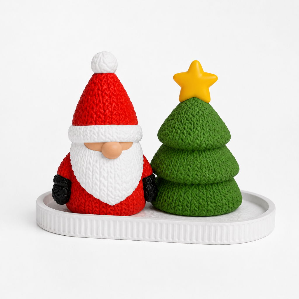 Kit Decoração de Natal Estilo Tricô Bandeja Decorativa + Árvore de Natal + Gnomo Enfeites de Mesa Natalinos Presente