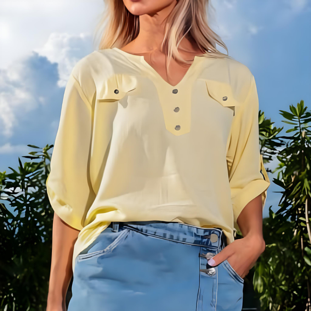 Camisa feminina manga 3/4 tendencia primavera verão Elegante Casual  / Blusa feminina Primavera verão social