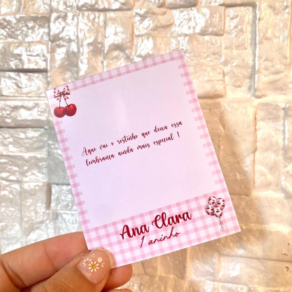 Kit Polaroids Cerejinha Personalizada Lembrancinha de Festa Infantil Aniversário