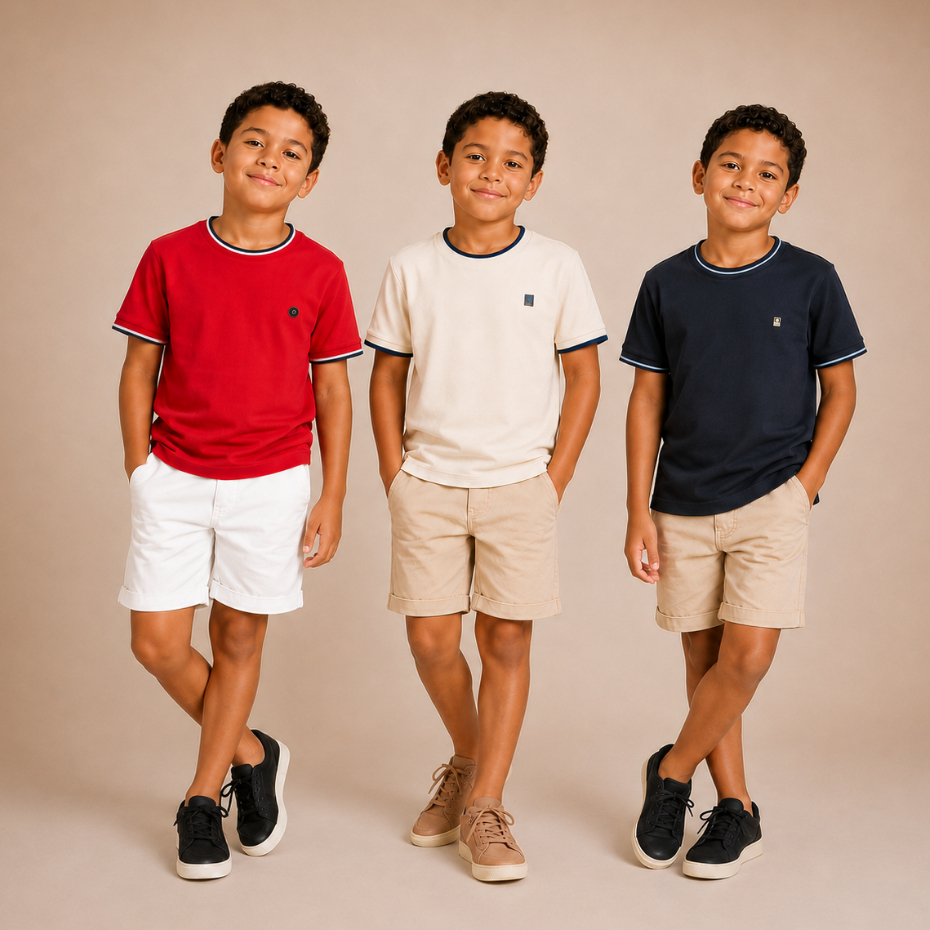 Kit 3 Peças Camisetas Premium Infantil Gola e Punho com Detalhes