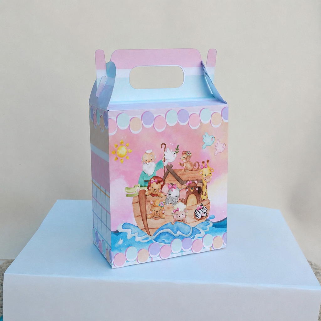Caixa maleta Festa ARCA DE NOE ROSA Lembrancinhas Festa infantil Caixinhas Personalizadas PEGUE MONTE
