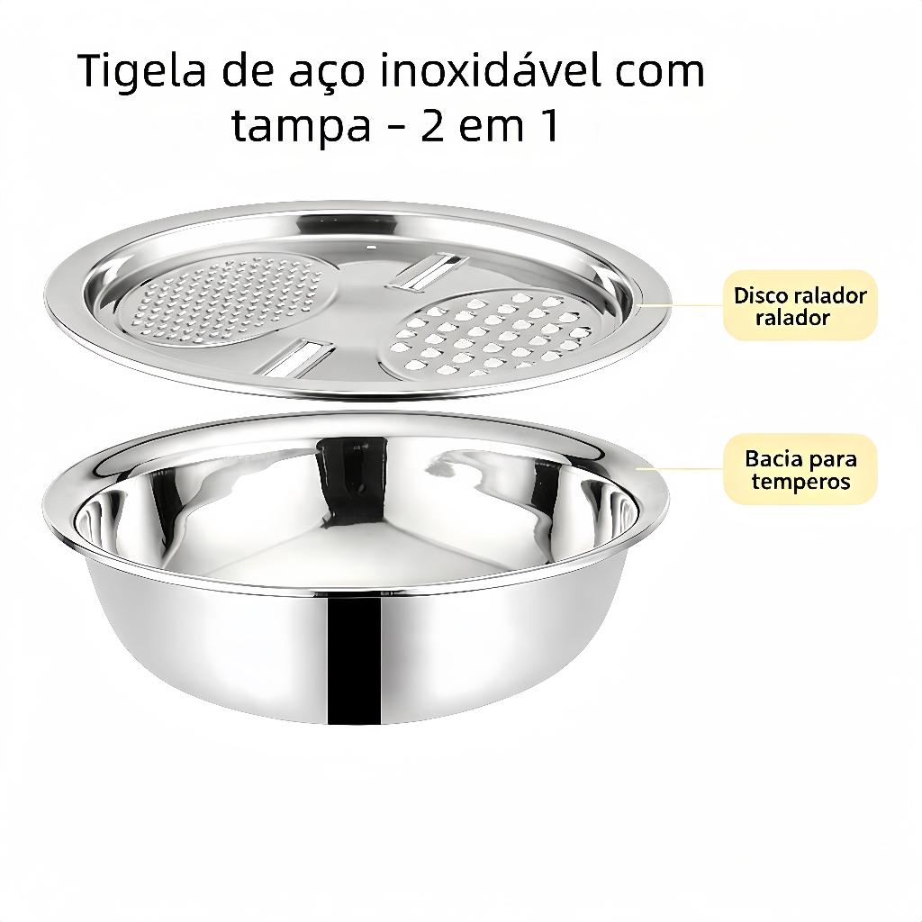 Bacia e Tigela Inox com Ralador Fatiador Manual Bowl Saladeira Multifuncional