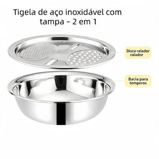 Bacia e Tigela Inox com Ralador Fatiador Manual Bowl Saladeira Multifuncional