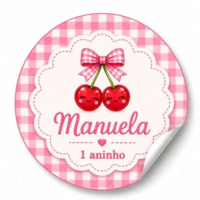 Adesivo Personalizado Cerejinha Menina Festa Aniversário Mesversário Lembrancinha Envio Imediato
