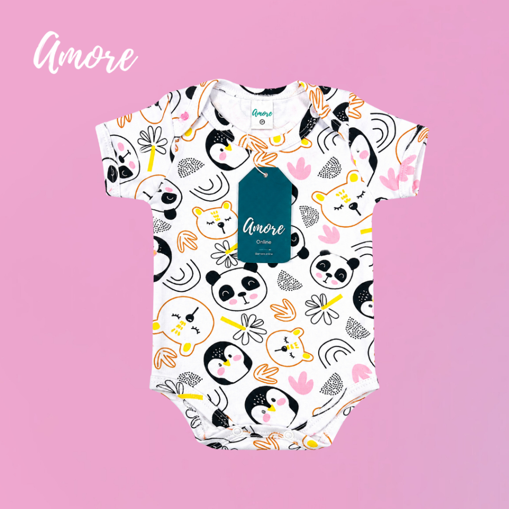 Roupa de Bebê Body Manga Curta Amiguinha Suedine 100% Algodão