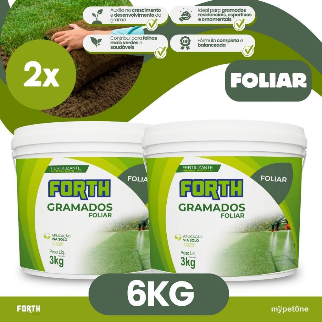 2 Adubo Fertilizante Forth Gramados Foliar Balde 3kg