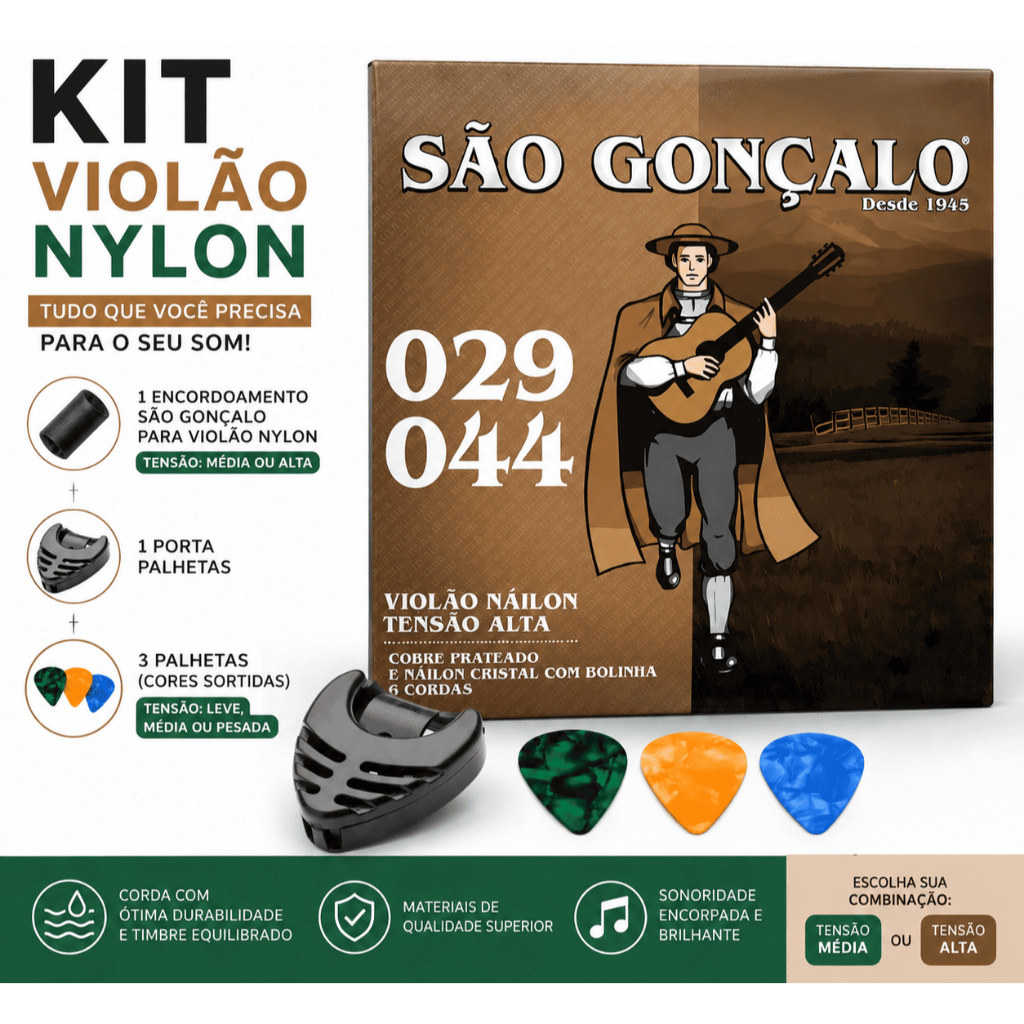 Kit Violão Nylon - Jogo de Cordas + Porta Palhetas + 3 Palhetas