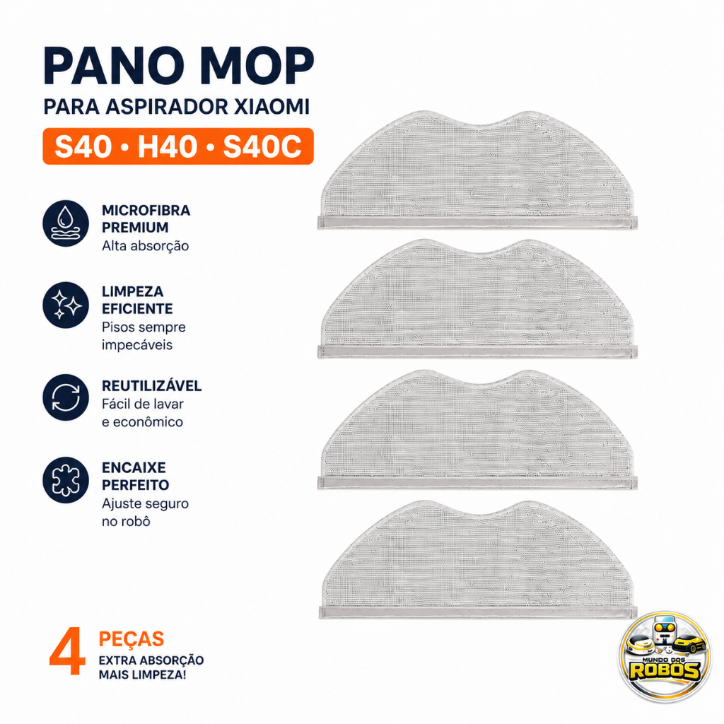 Imagem PANO MOP COMPATIVEL XIAOMI ROBO ASPIRADOR S40/S40C/H40 MICROFIBRA PREMIUM kit