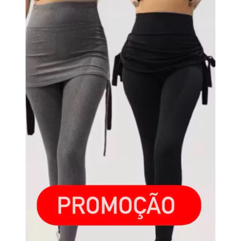Kit 2 Calças Legging Saia Feminina Cintura Alta Academia Fitness Suplex Tapa Bumbum