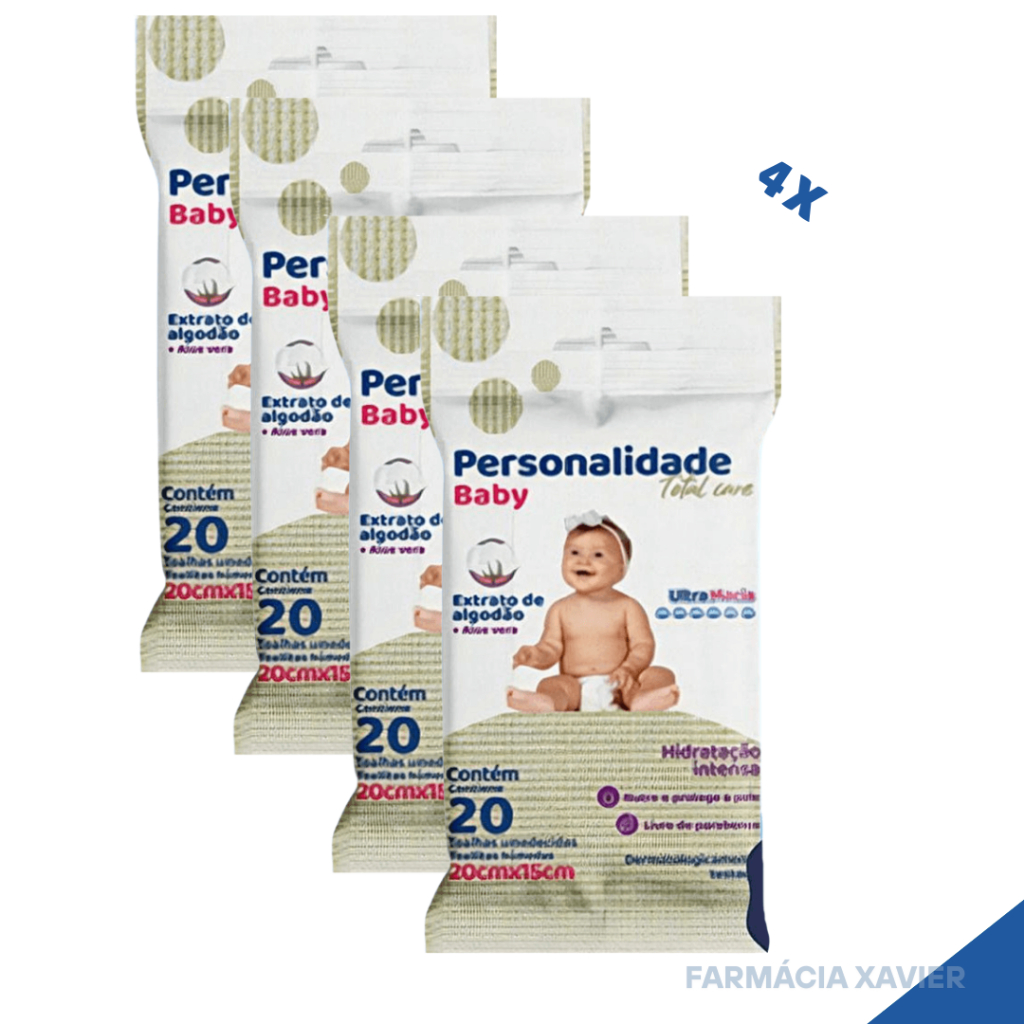 Kit 4 Unid Toalhas Umedecidas Personalidade Baby Pacote 20 Unid