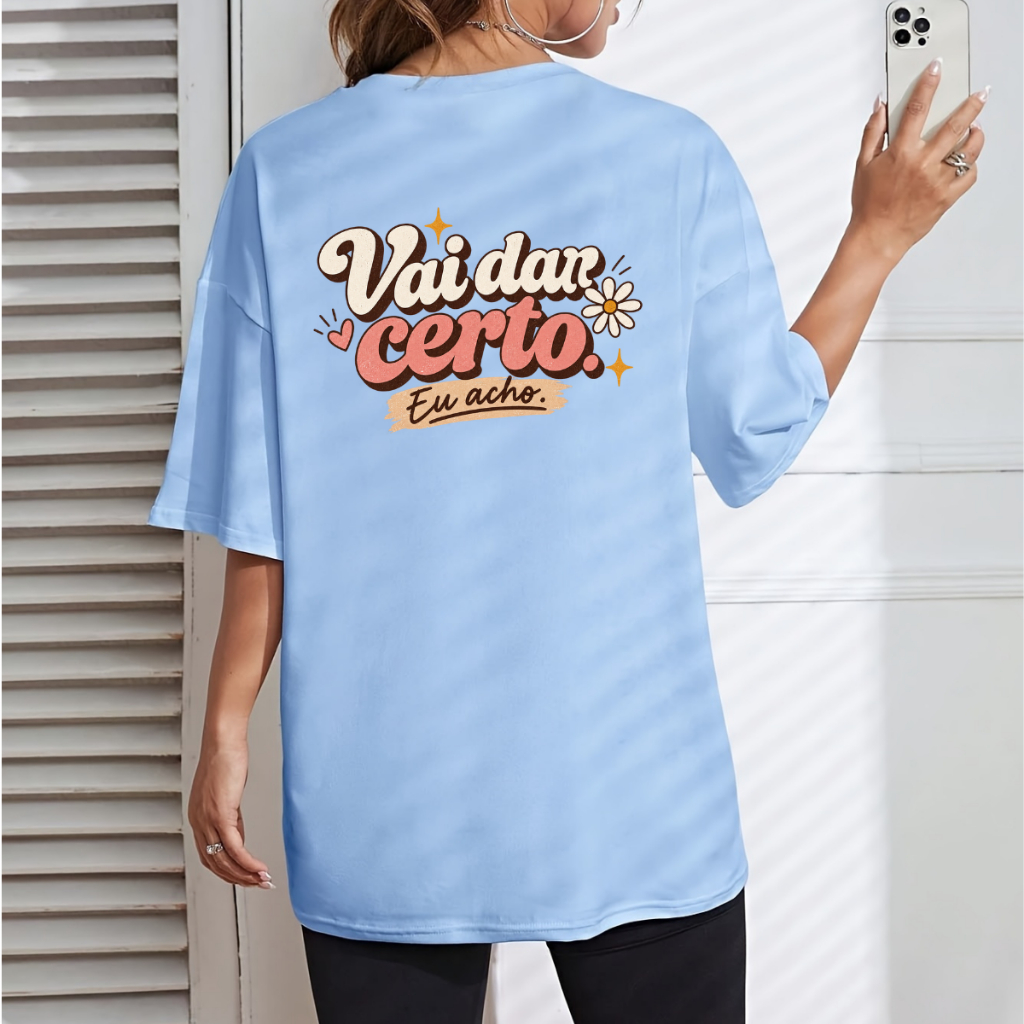 Camiseta Feminina Oversized T-Shirt Estampada 100% Algodão Streetwear Ombro Caído Modelagem Larga Confortável