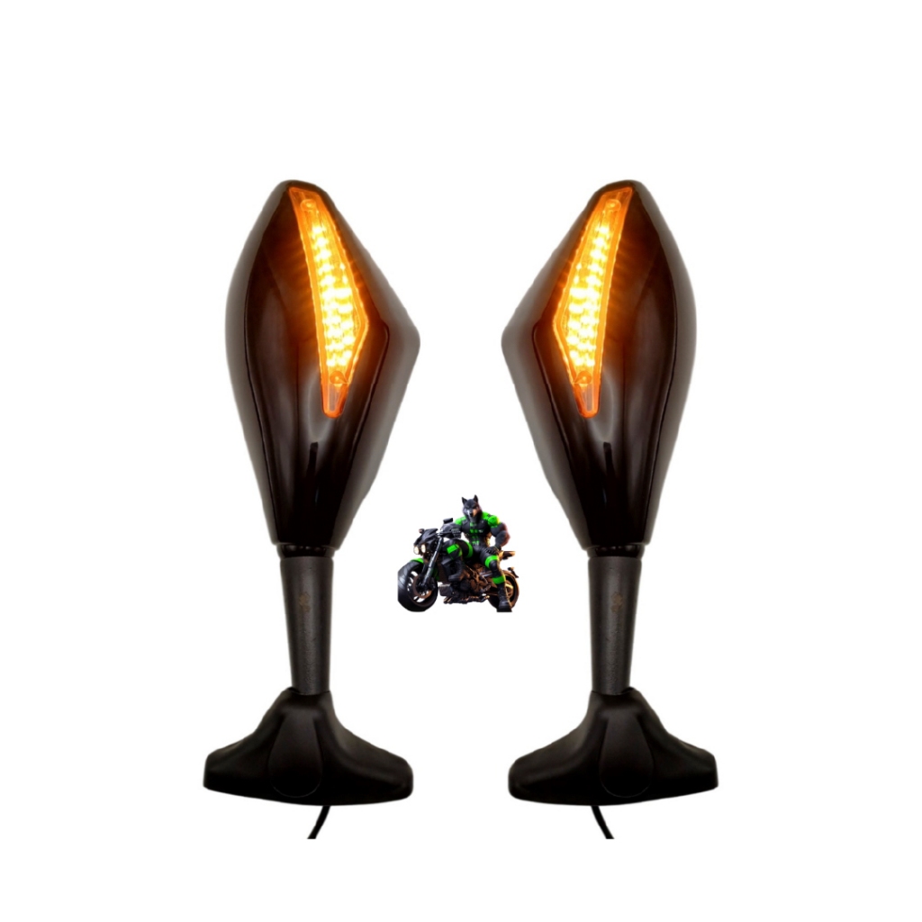 Retrovisor Com Pisca Seta Led Rebatível Universal Para Motos Carenadas PRETO