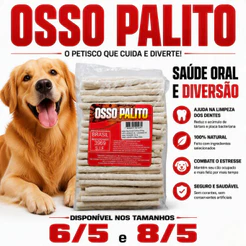 Osso Palito 1kg Canino Ossinho Petisco Paladar branco colorido todos os tamanhos natural