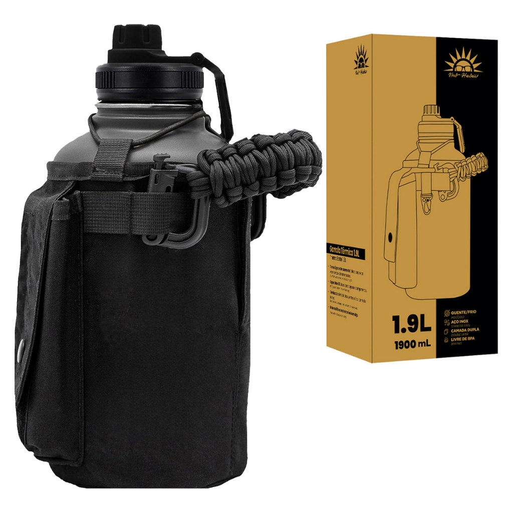Garrafa Térmica 1900ML Aço Inoxidável 304 Com Bolsa Tática Molle Garrafa a Vácuo Quente e Frio Para Camping