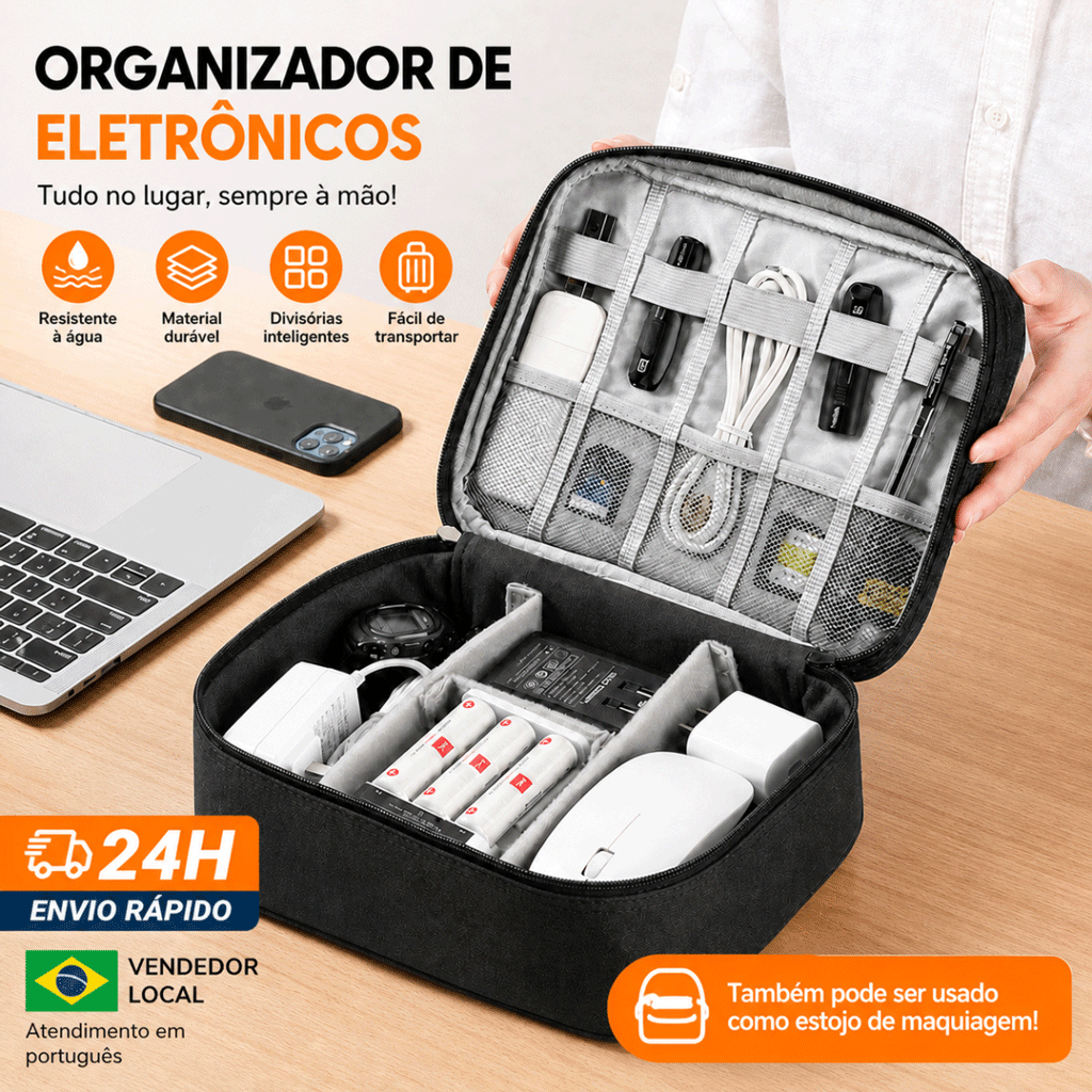 Bolsa Organizadora Multiuso Para Acessórios Eletrônicos e Maquiagem Viagem Portátil