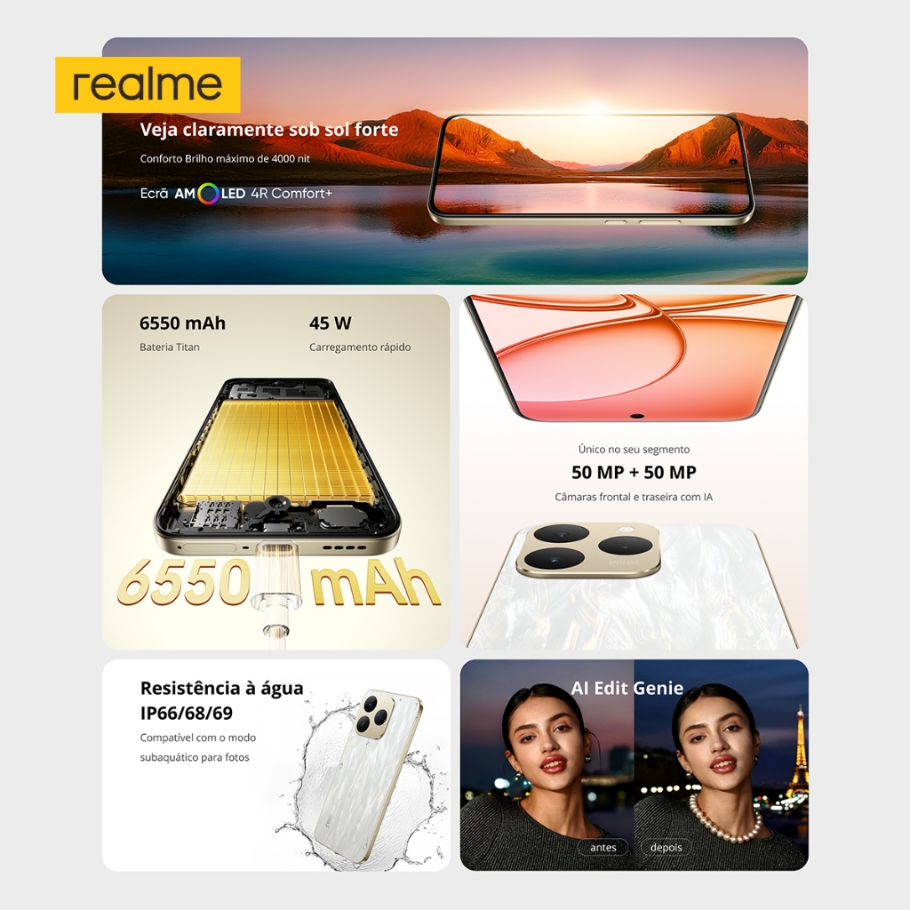 Celular realme 15T 5G Smartphone 8+256 GB 2ANOS E IA GARANTIA Original Versão Global Bateria 6550mAh Câmera 50MP NFC Tel — imagem 2 de 2
