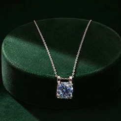 Colar Feminino Moissanite Azul 9,5mm em Prata 925 Feminino e Elagante
